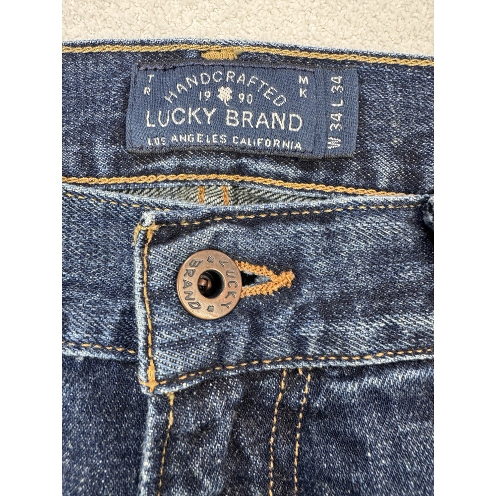 Lucky Brand Jeans Men 34x34 Blue 221 Original Straight Whisker Distress Denim - Picture 2 of 10